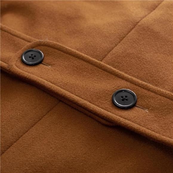 Men's Double Breasted Peacoat Wool Blend Coat Camel - Picture 5 of 6